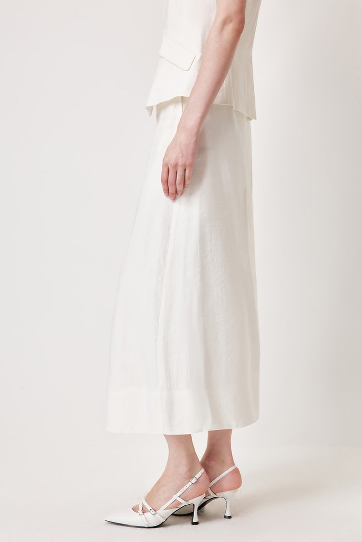 MARYLING White High-Waist A-Line Flared Midi Skirts