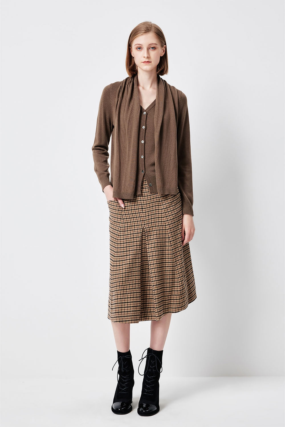 MARYLING Caramel Brown Softly Ribbed Open-Front Long-Sleeve Cardigans