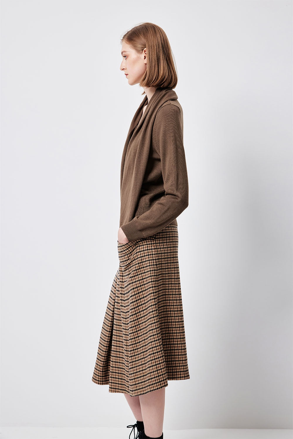 MARYLING Caramel Brown Softly Ribbed Open-Front Long-Sleeve Cardigans