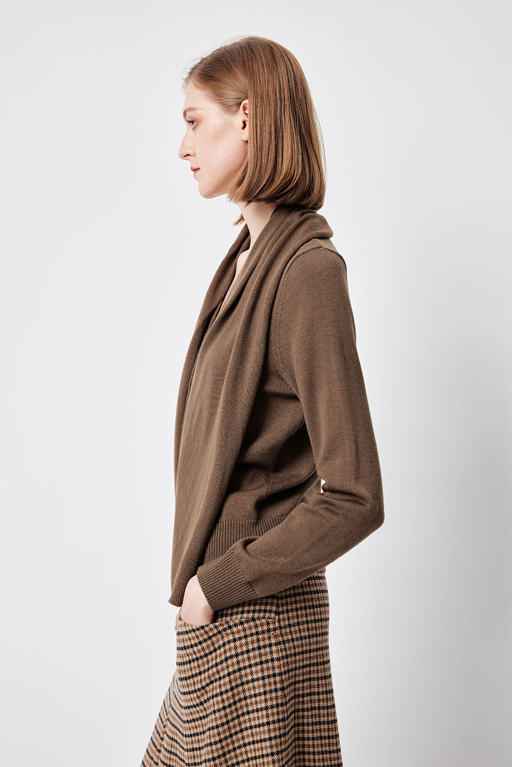 MARYLING Caramel Brown Softly Ribbed Open-Front Long-Sleeve Cardigans