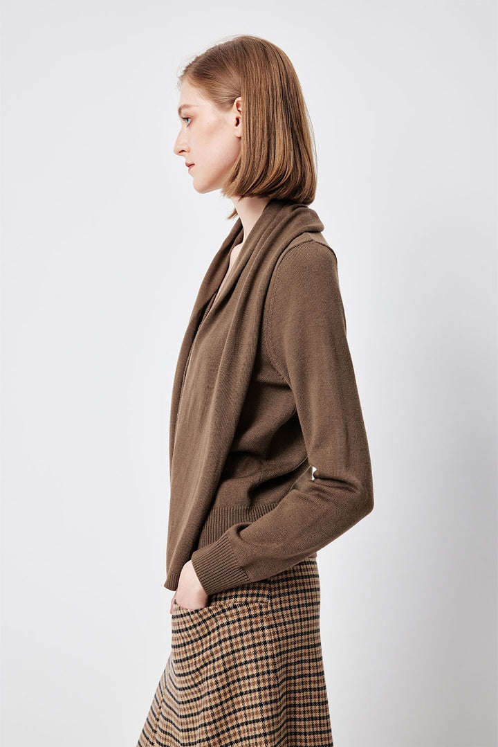 MARYLING Caramel Brown Softly Ribbed Open-Front Long-Sleeve Cardigans