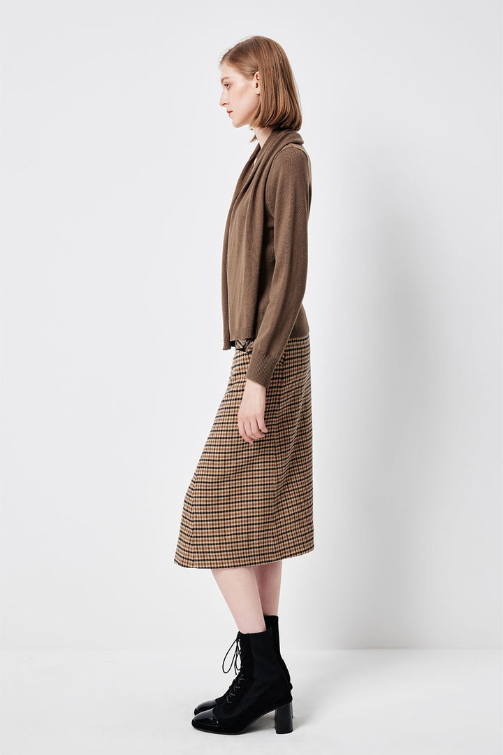 MARYLING Caramel Brown Softly Ribbed Open-Front Long-Sleeve Cardigans