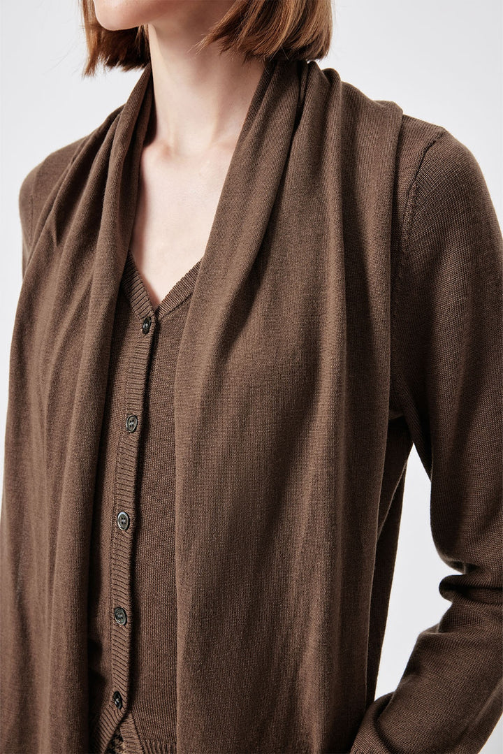 MARYLING Caramel Brown Softly Ribbed Open-Front Long-Sleeve Cardigans
