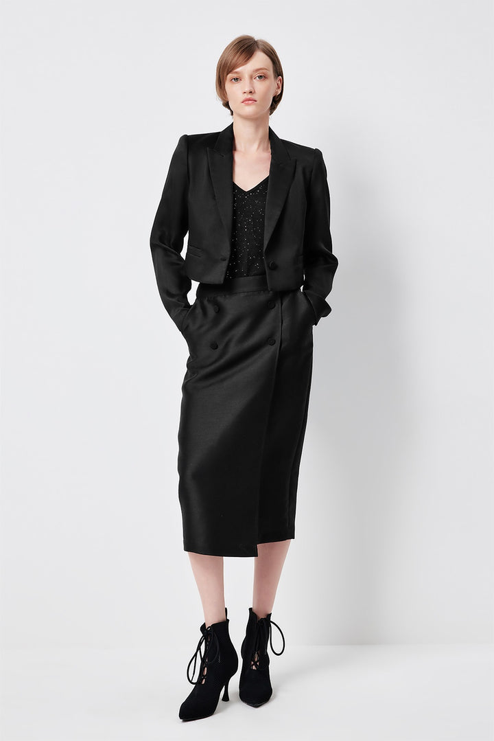 MARYLING Cropped Sculpted-Shoulder Wool-Silk Blend Jackets