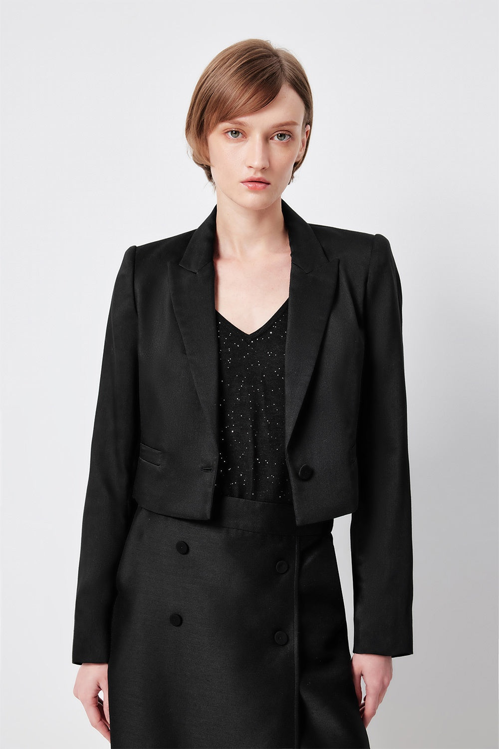 MARYLING Cropped Sculpted-Shoulder Wool-Silk Blend Jackets