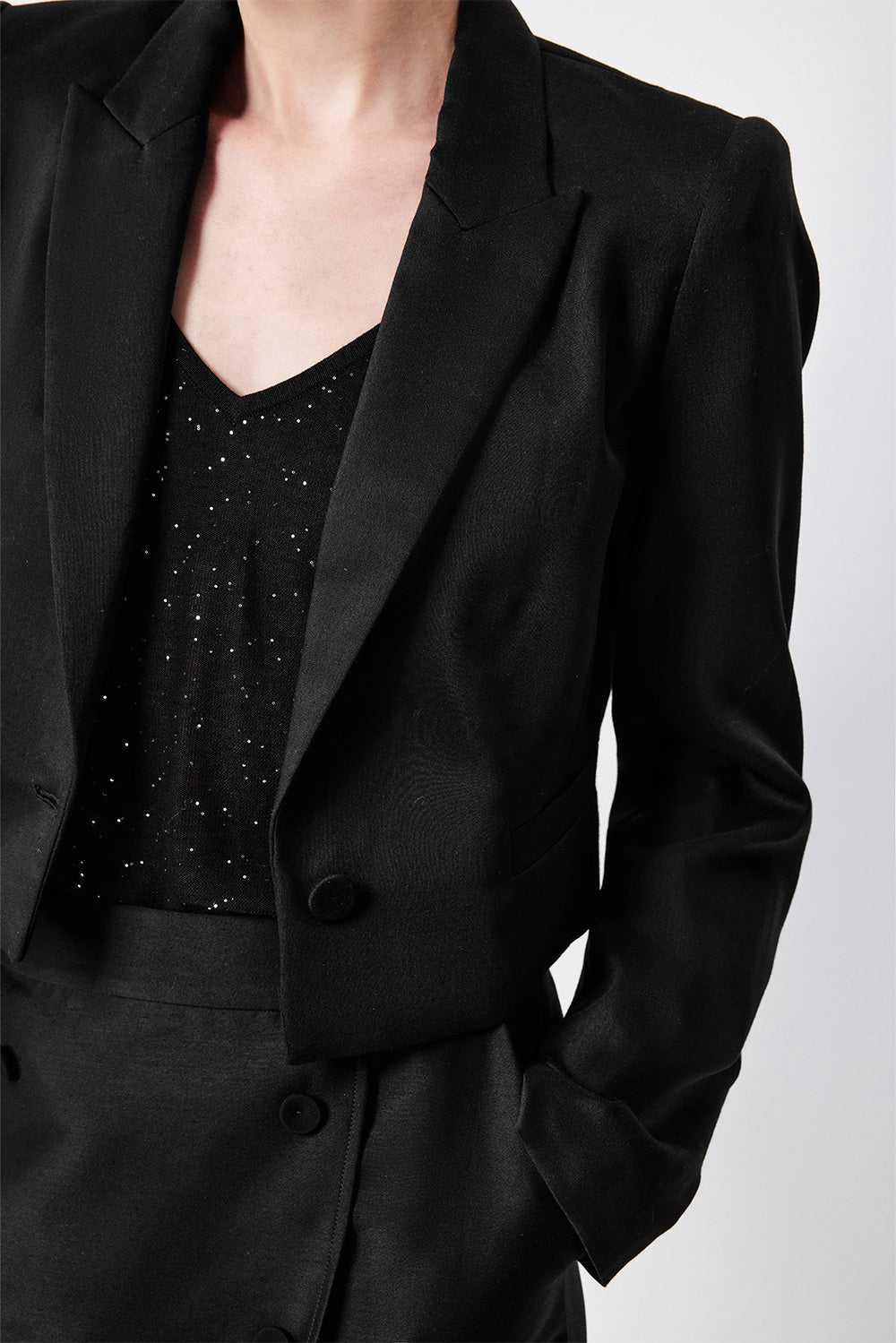 MARYLING Cropped Sculpted-Shoulder Wool-Silk Blend Jackets