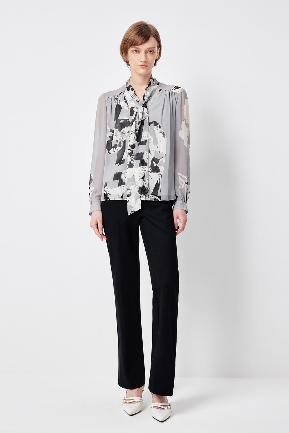 MARYLING Belled Floral Pleated Blouses