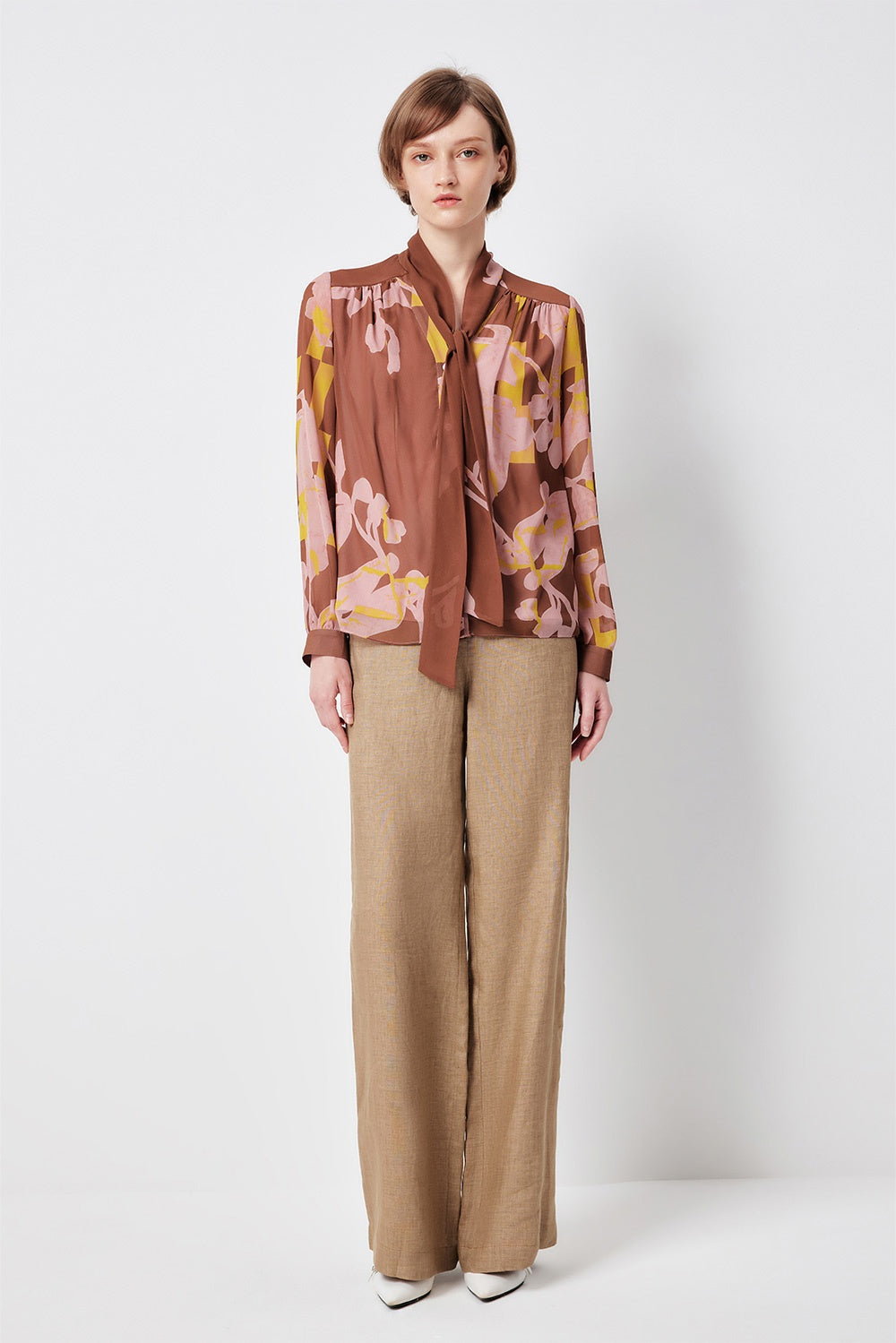 MARYLING Belled Floral Pleated Blouses