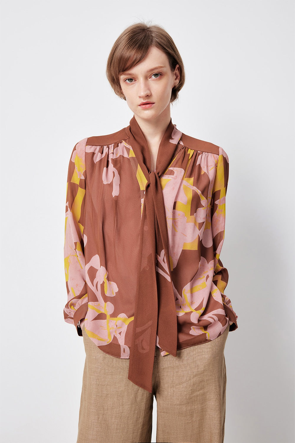 MARYLING Belled Floral Pleated Blouses