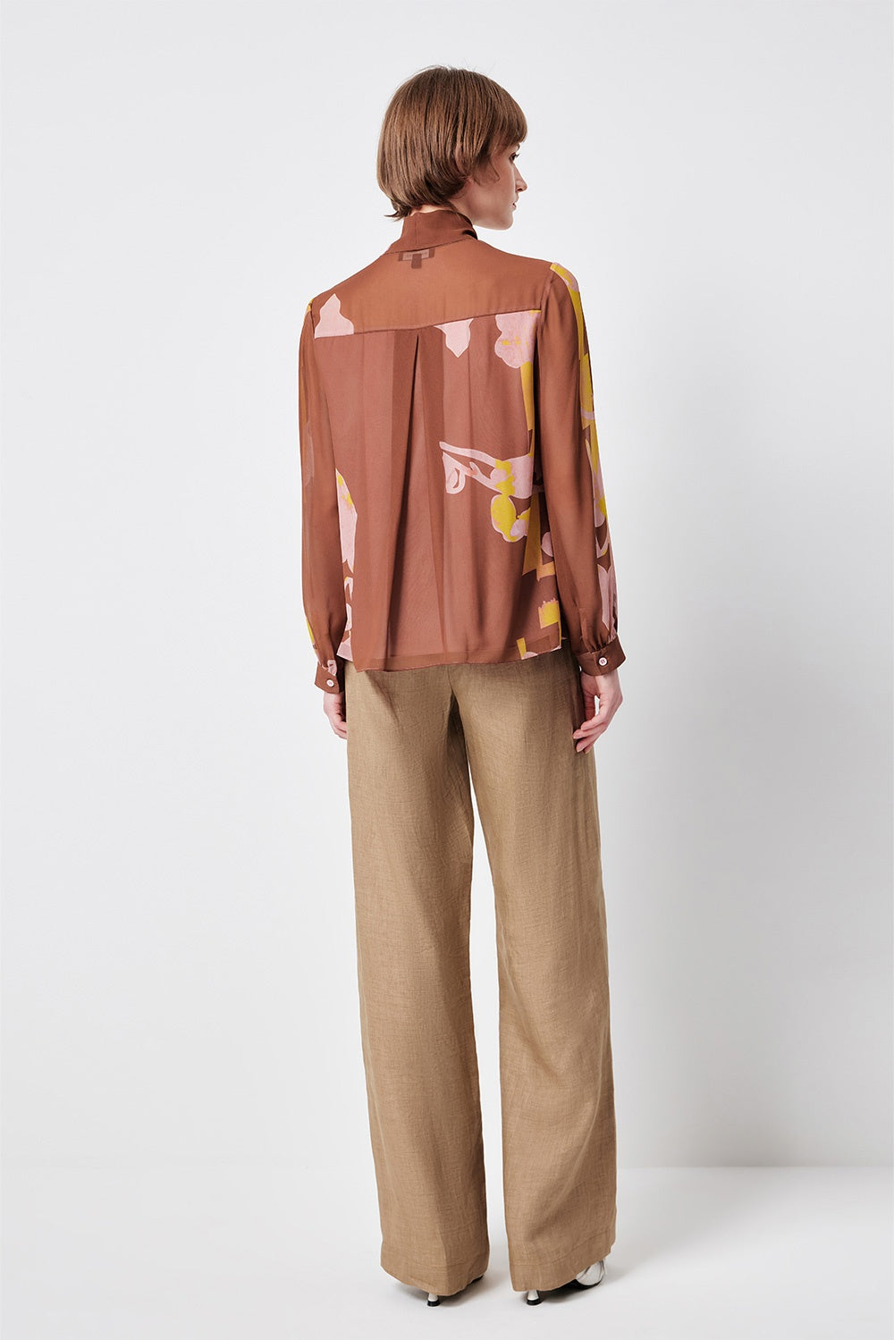MARYLING Belled Floral Pleated Blouses