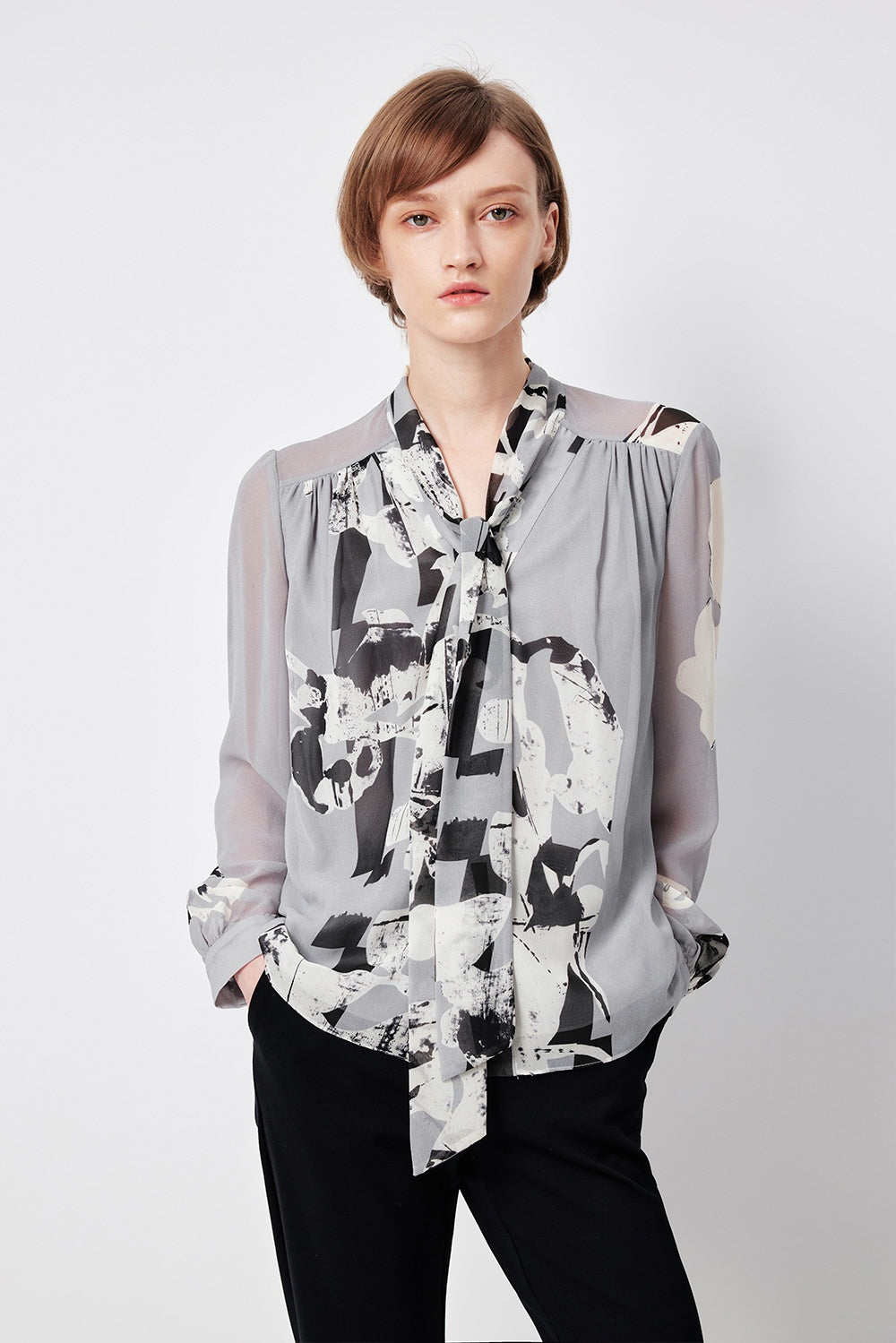 MARYLING Belled Floral Pleated Blouses