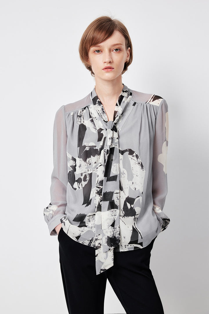 MARYLING Belled Floral Pleated Blouses
