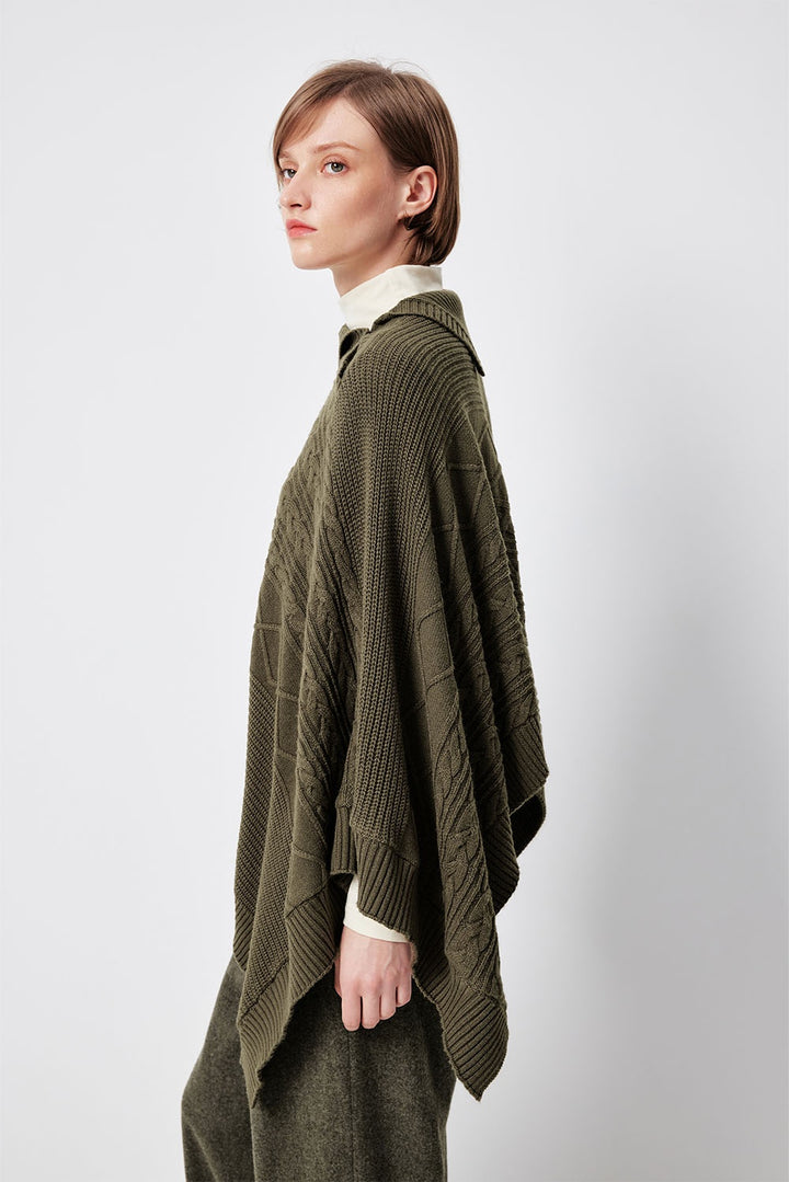 MARYLING Oakwood Draped Asymmetric Knit Cape Sweaters