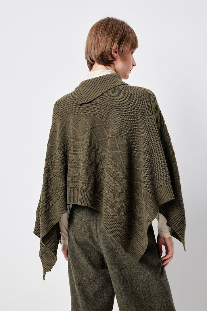 MARYLING Oakwood Draped Asymmetric Knit Cape Sweaters