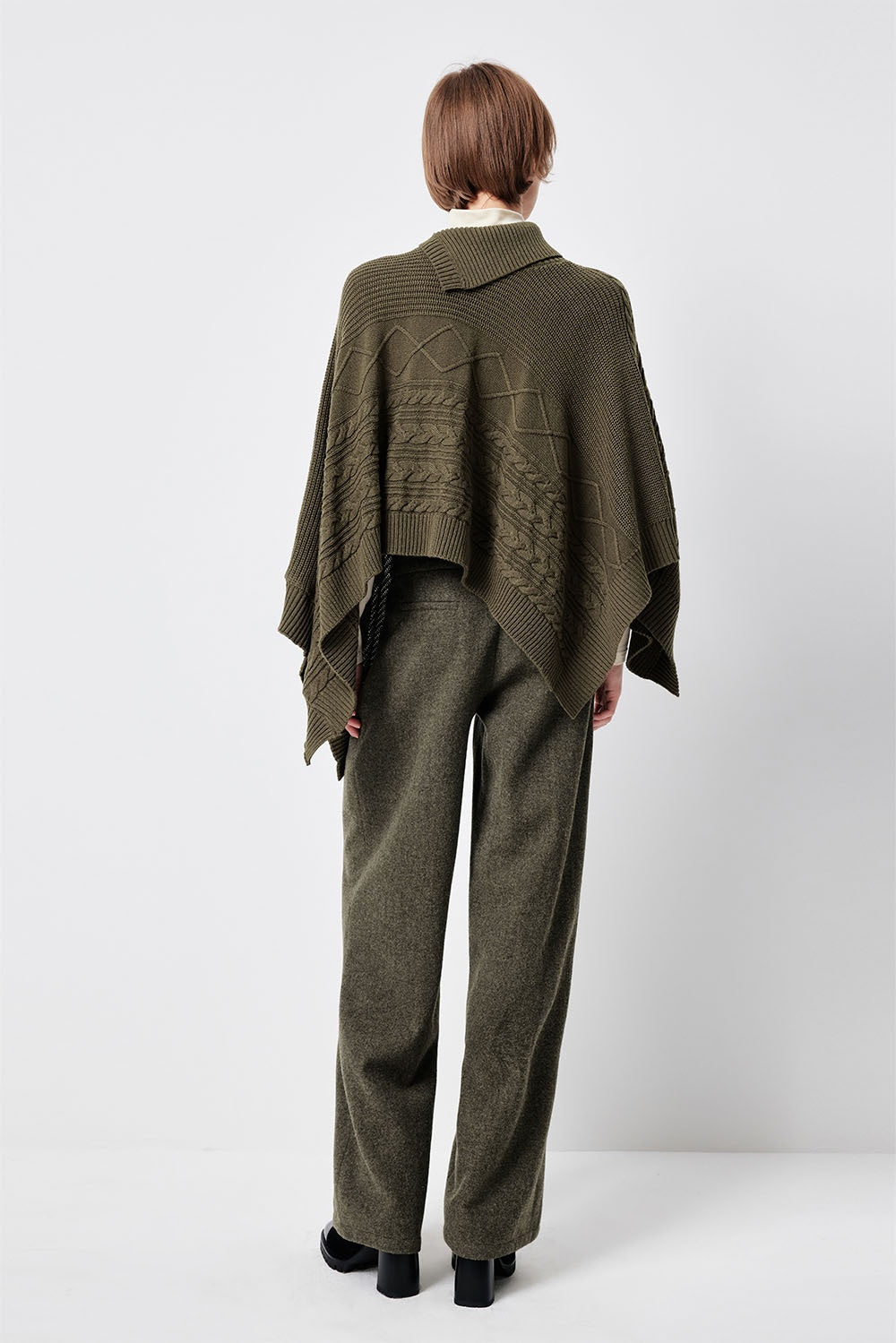 MARYLING Oakwood Draped Asymmetric Knit Cape Sweaters