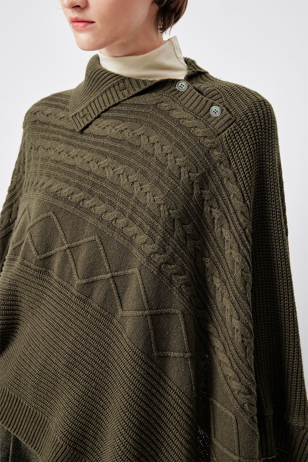 MARYLING Oakwood Draped Asymmetric Knit Cape Sweaters