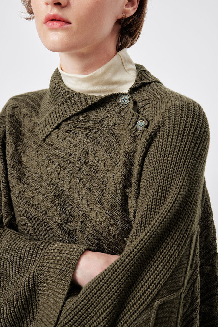 MARYLING Oakwood Draped Asymmetric Knit Cape Sweaters