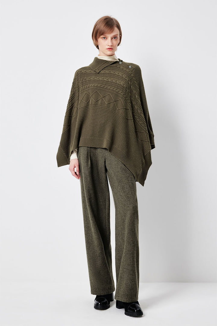 MARYLING Oakwood Draped Asymmetric Knit Cape Sweaters