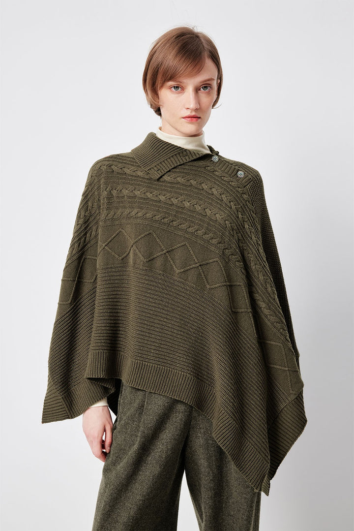 MARYLING Oakwood Draped Asymmetric Knit Cape Sweaters