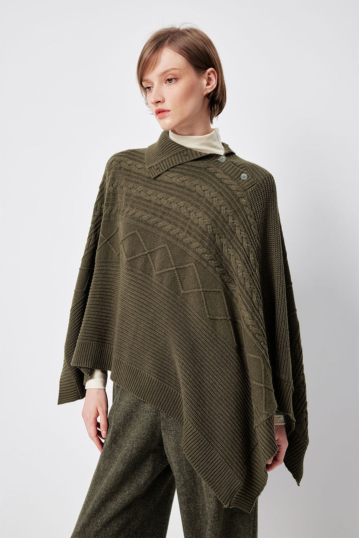 MARYLING Oakwood Draped Asymmetric Knit Cape Sweaters