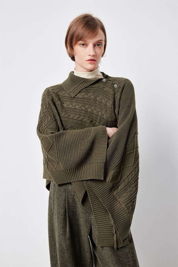 MARYLING Oakwood Draped Asymmetric Knit Cape Sweaters