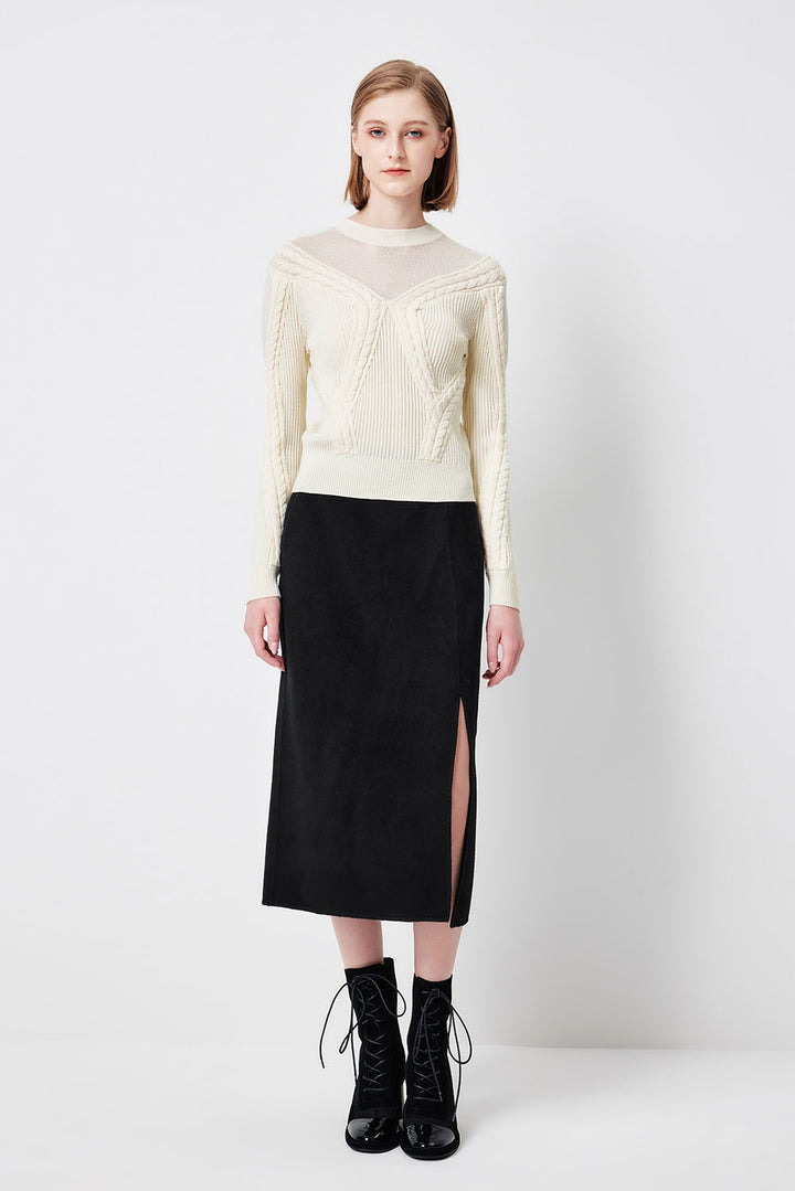 MARYLING Ivory Serene Ribbed Merino-Blend Relaxed Knit Sweaters