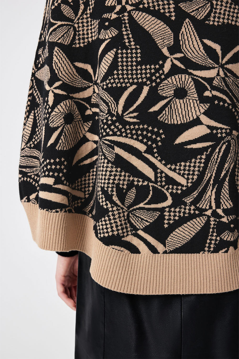 MARYLING Black Coffee Lily of the Valley Botanical Intarsia Relaxed Knit Sweaters