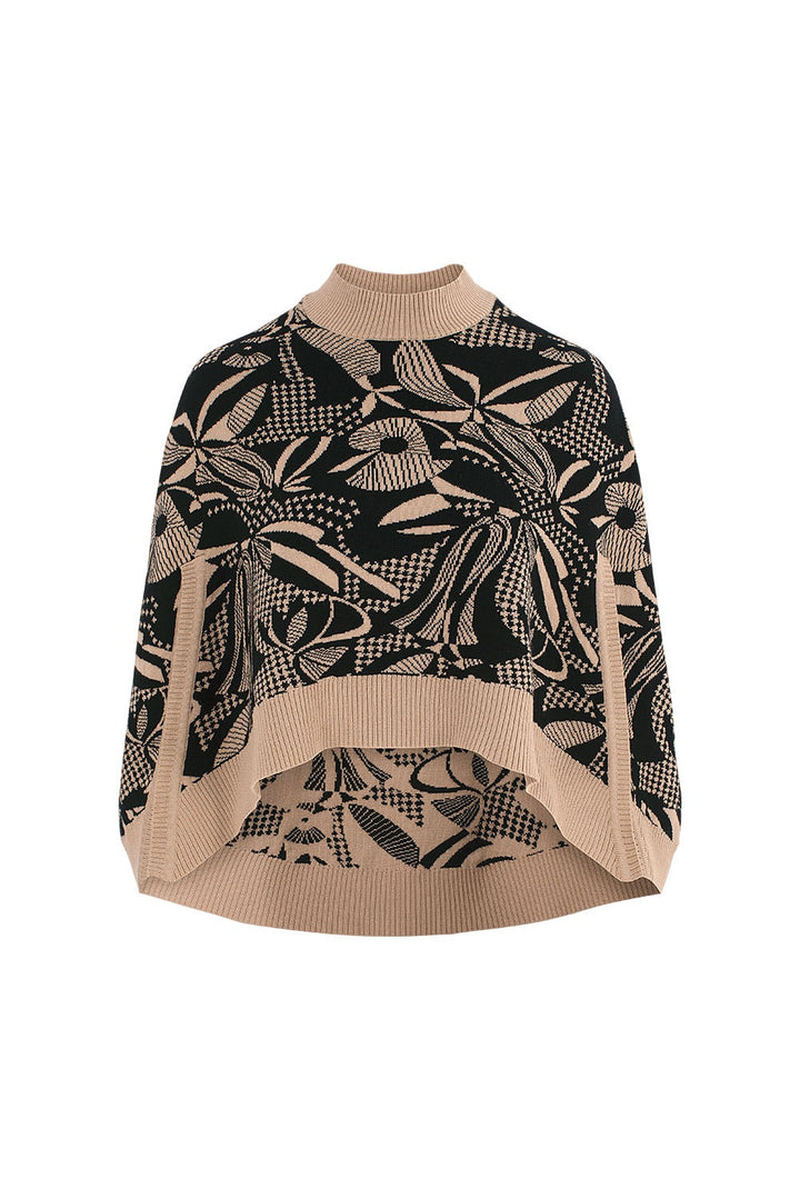 MARYLING Black Coffee Lily of the Valley Botanical Intarsia Relaxed Knit Sweaters