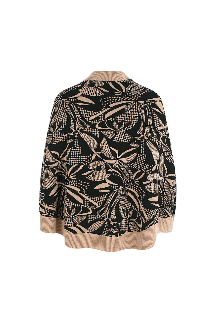 MARYLING Black Coffee Lily of the Valley Botanical Intarsia Relaxed Knit Sweaters