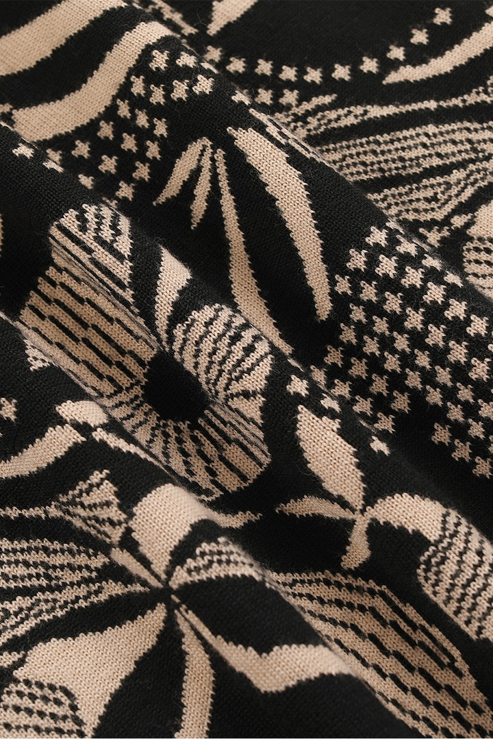 MARYLING Black Coffee Lily of the Valley Botanical Intarsia Relaxed Knit Sweaters