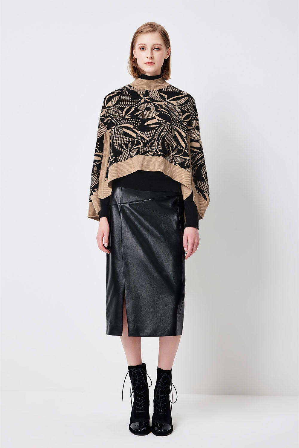 MARYLING Black Coffee Lily of the Valley Botanical Intarsia Relaxed Knit Sweaters