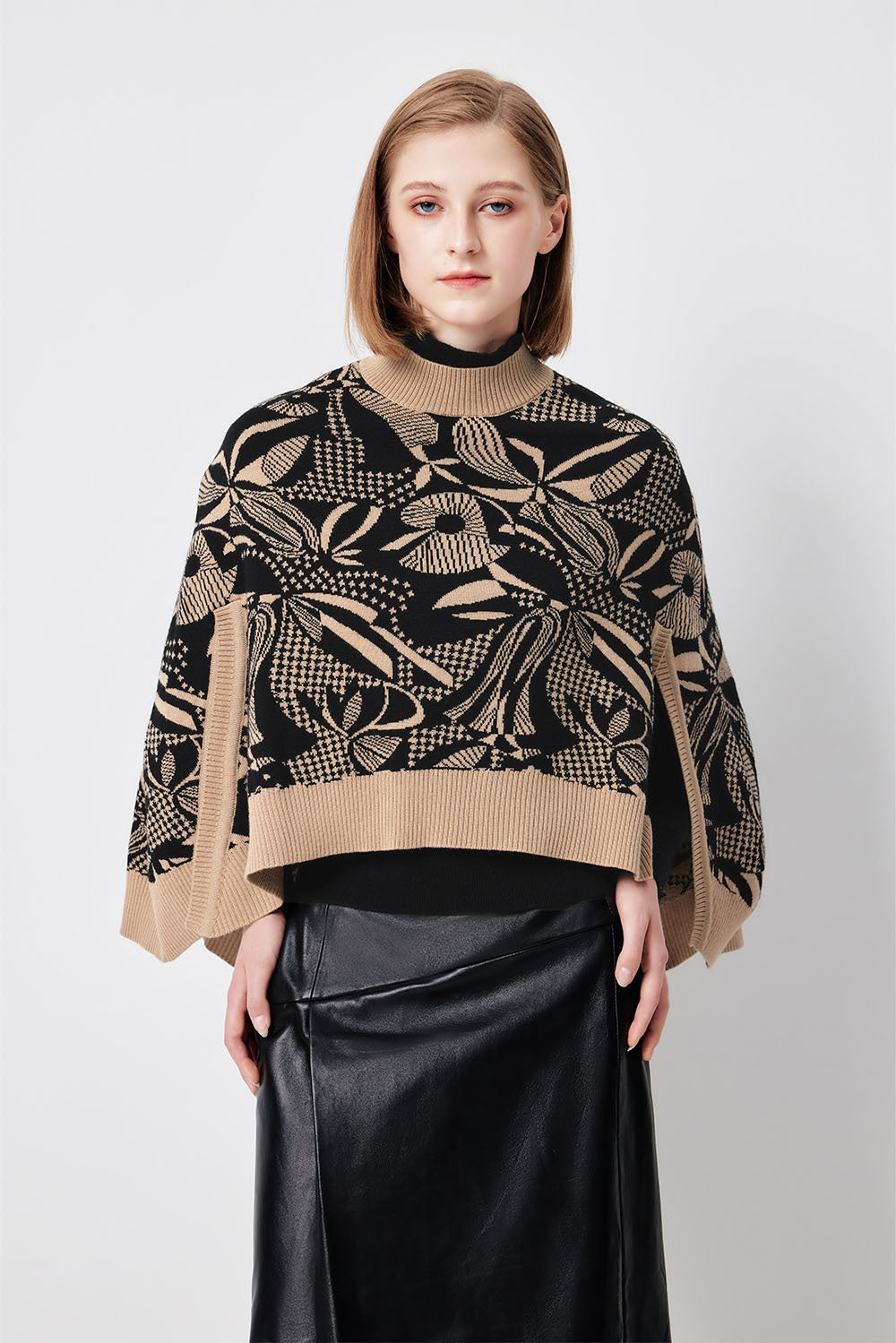 MARYLING Black Coffee Lily of the Valley Botanical Intarsia Relaxed Knit Sweaters