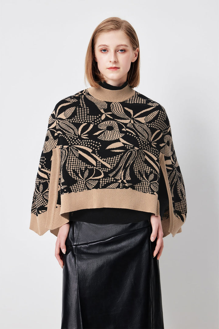 MARYLING Black Coffee Lily of the Valley Botanical Intarsia Relaxed Knit Sweaters