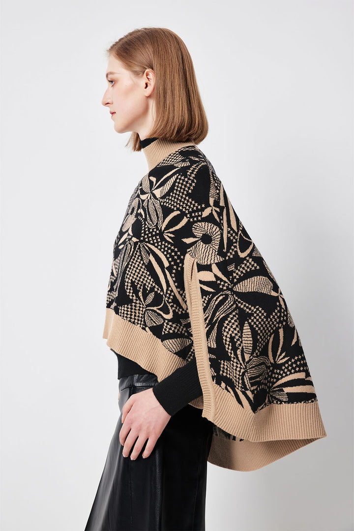 MARYLING Black Coffee Lily of the Valley Botanical Intarsia Relaxed Knit Sweaters