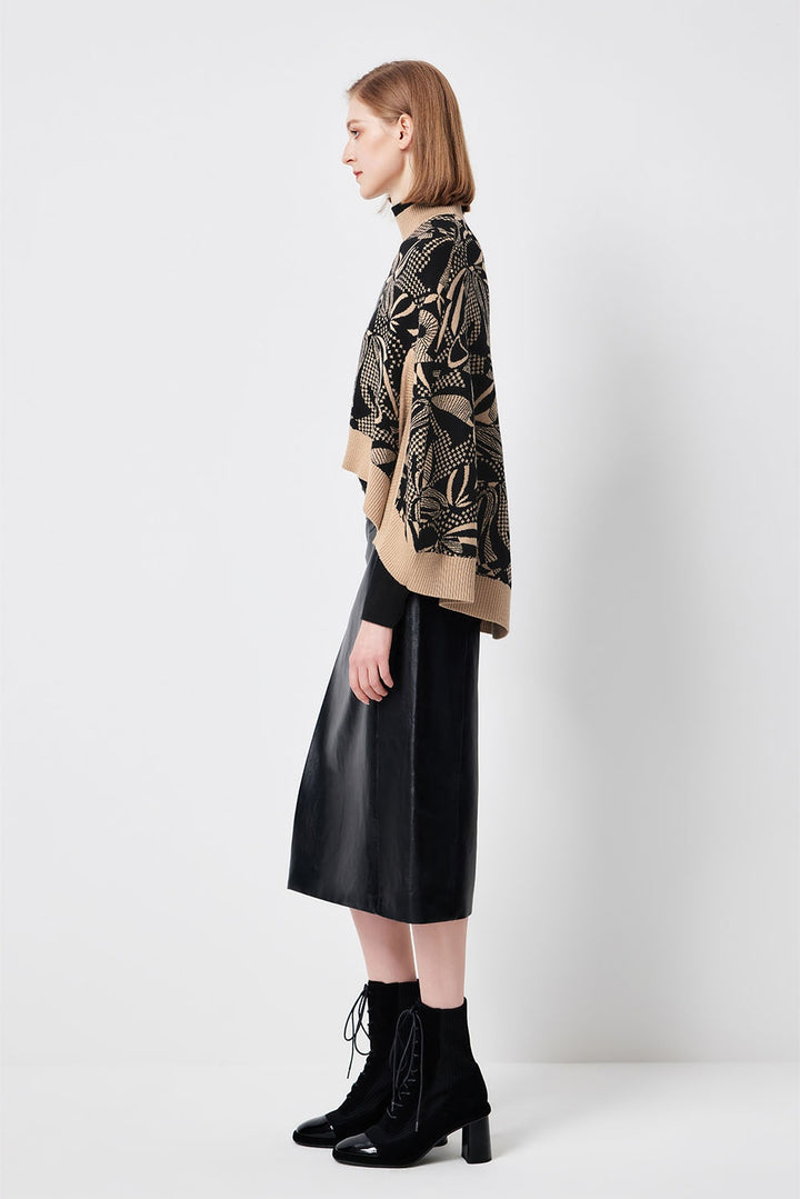 MARYLING Black Coffee Lily of the Valley Botanical Intarsia Relaxed Knit Sweaters