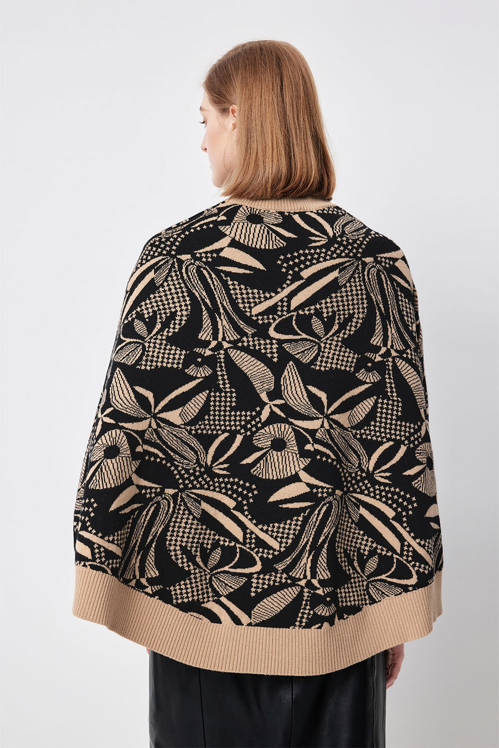 MARYLING Black Coffee Lily of the Valley Botanical Intarsia Relaxed Knit Sweaters