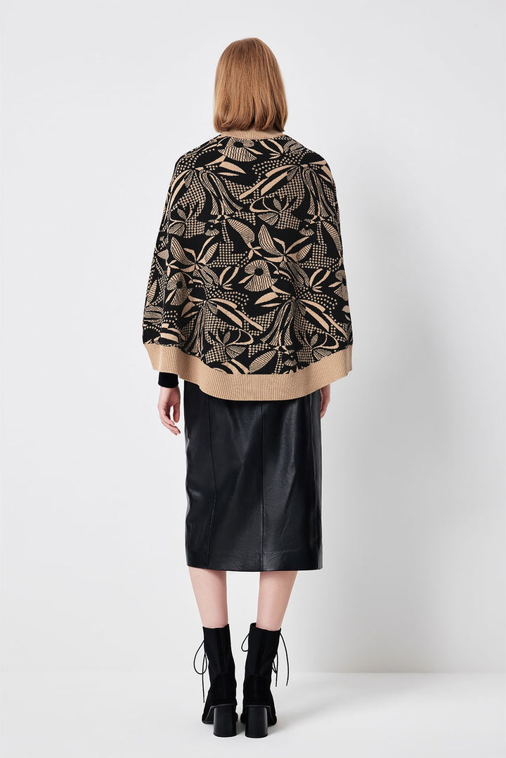 MARYLING Black Coffee Lily of the Valley Botanical Intarsia Relaxed Knit Sweaters