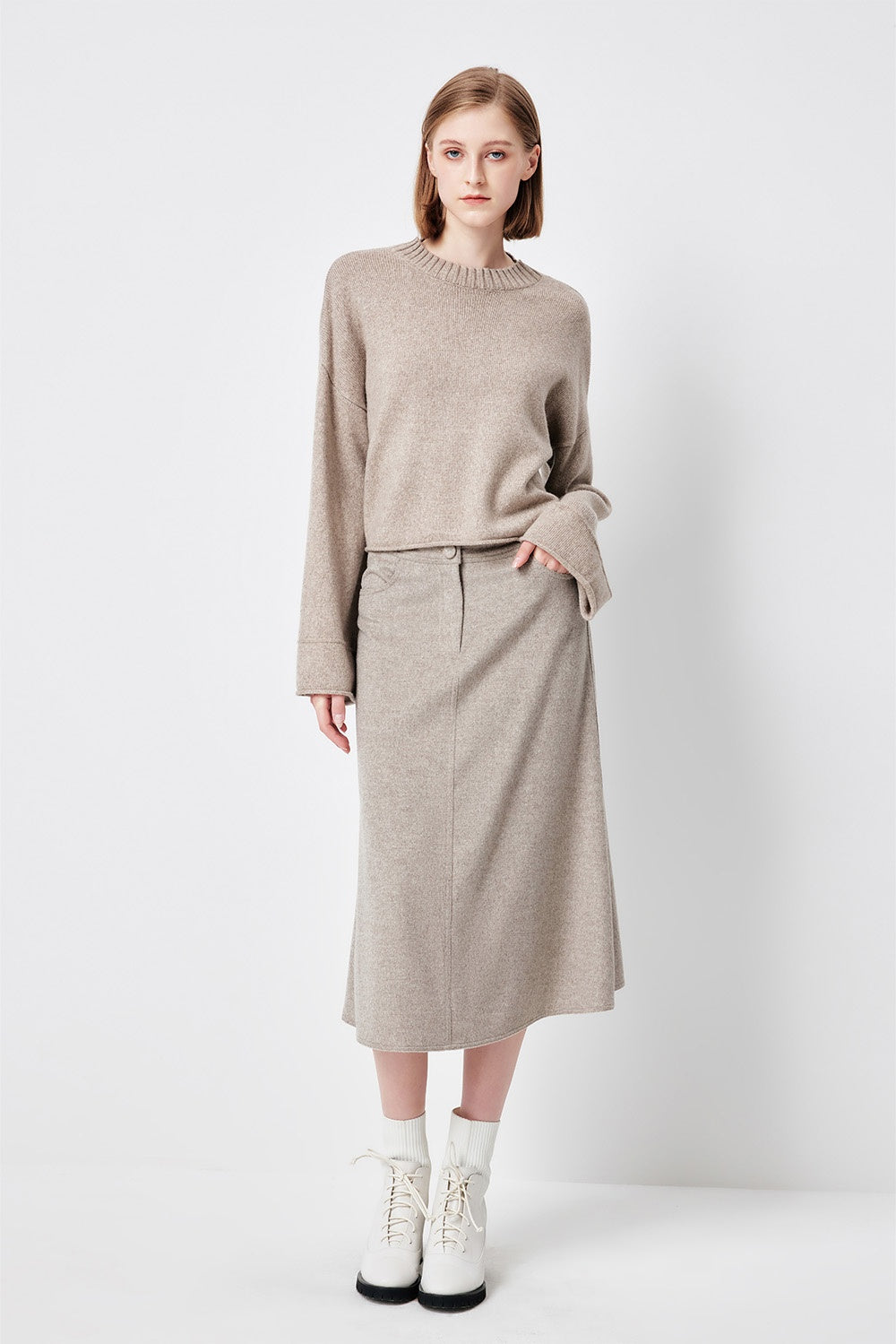 MARYLING Oatmeal Soft-Cloud Oversized Drop-Shoulder Knit Sweaters