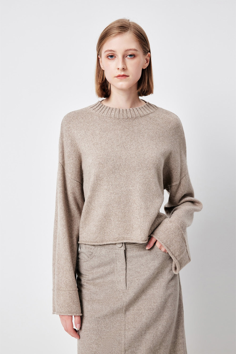 MARYLING Oatmeal Soft-Cloud Oversized Drop-Shoulder Knit Sweaters