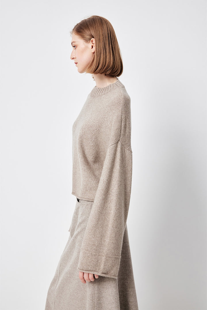 MARYLING Oatmeal Soft-Cloud Oversized Drop-Shoulder Knit Sweaters