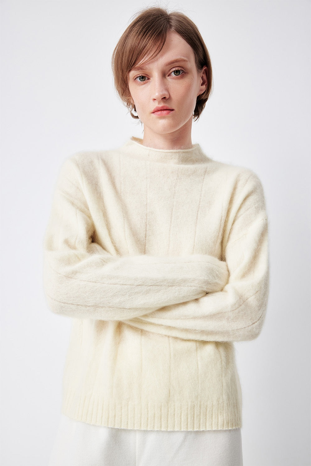 MARYLING Ivory Softly Draped Relaxed Drop-Shoulder Knit Sweaters