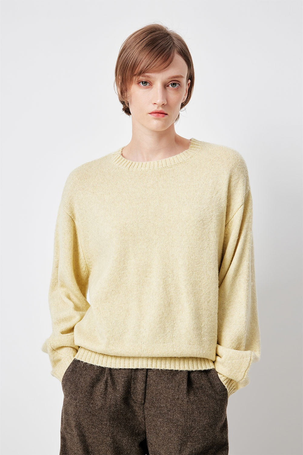 MARYLING Pale Mustard Serene Cloud-Soft Relaxed-Fit Knit Sweaters