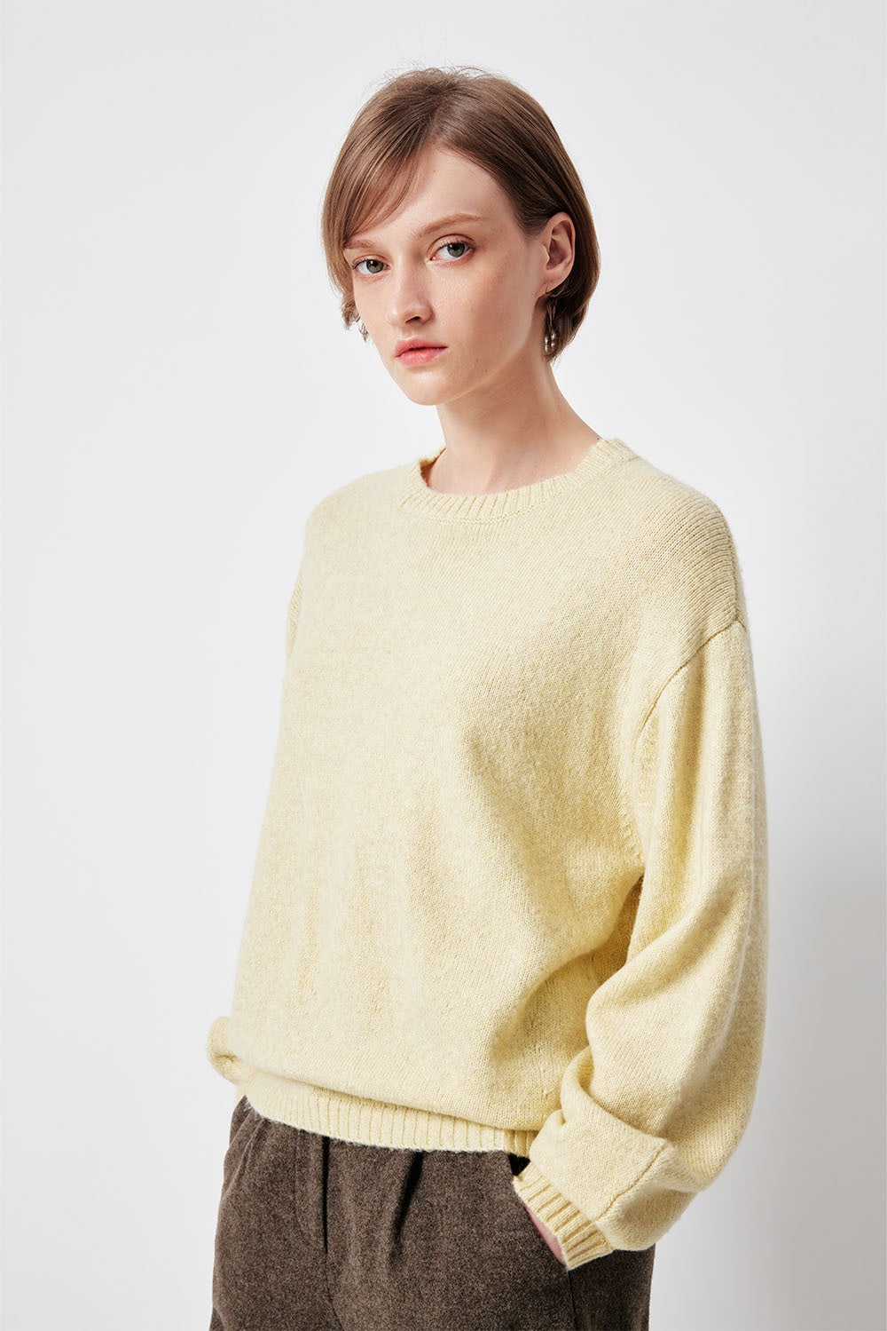 MARYLING Pale Mustard Serene Cloud-Soft Relaxed-Fit Knit Sweaters