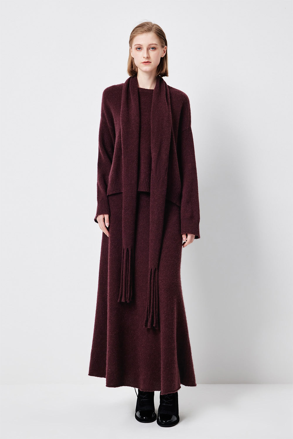 MARYLING Cherry Wine Softly Draped Relaxed-Fit Knit Sweaters