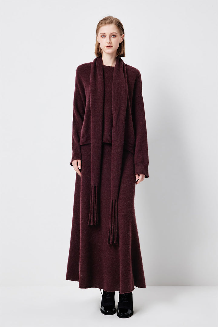 MARYLING Cherry Wine Softly Draped Relaxed-Fit Knit Sweaters
