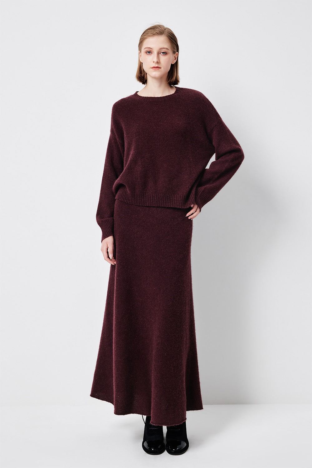 MARYLING Cherry Wine Softly Draped Relaxed-Fit Knit Sweaters