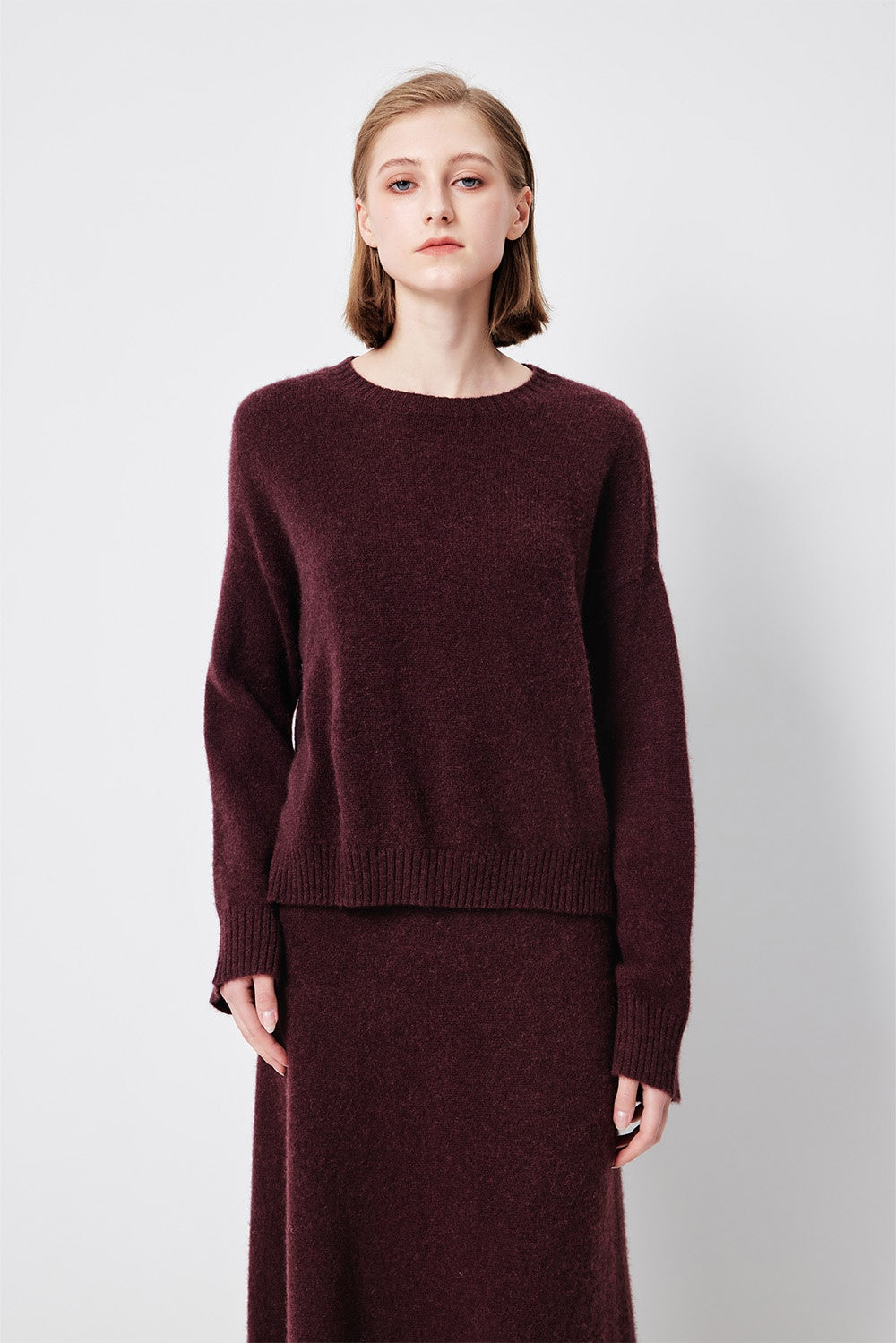 MARYLING Cherry Wine Softly Draped Relaxed-Fit Knit Sweaters