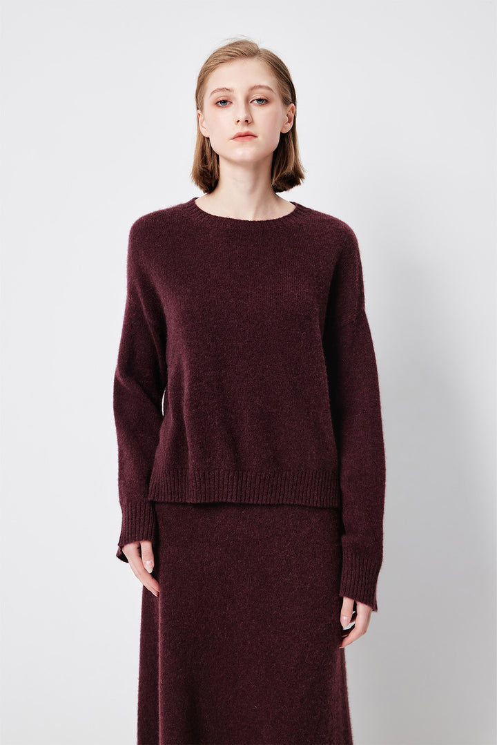 MARYLING Cherry Wine Softly Draped Relaxed-Fit Knit Sweaters