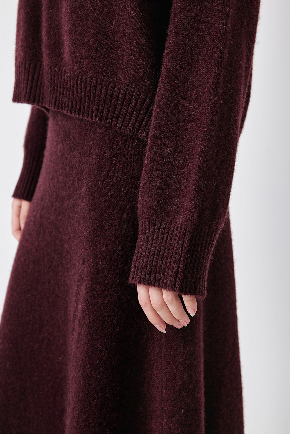 MARYLING Cherry Wine Softly Draped A-Line Knit Midi Skirts