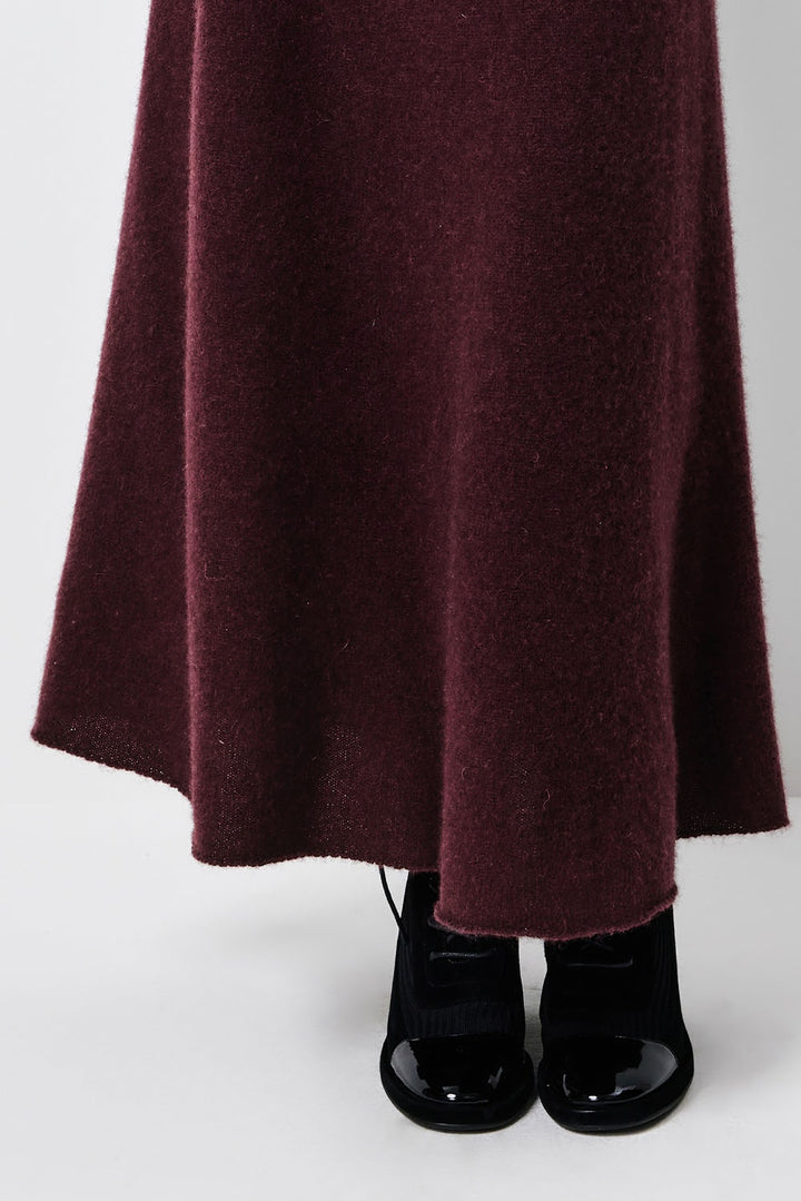 MARYLING Cherry Wine Softly Draped A-Line Knit Midi Skirts